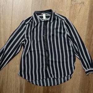 Black & White Stripped Button Up Blouse